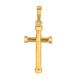 14k Yellow Gold Diamond Cut Finish Round Tube Style Cross Pendant
