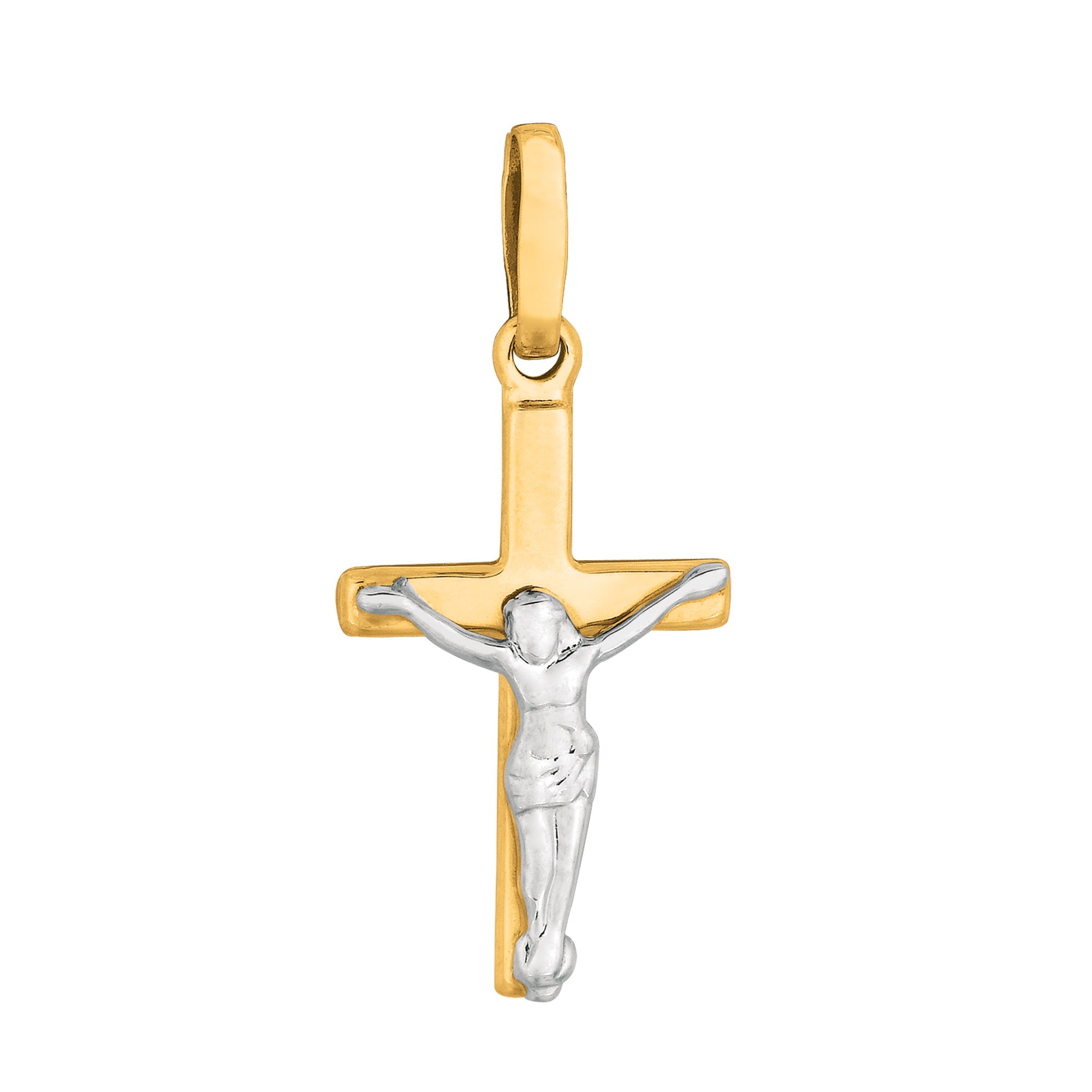 14k 2 Tone Gold Square Tube Crucifix Pendel fina designersmycken för män och kvinnor