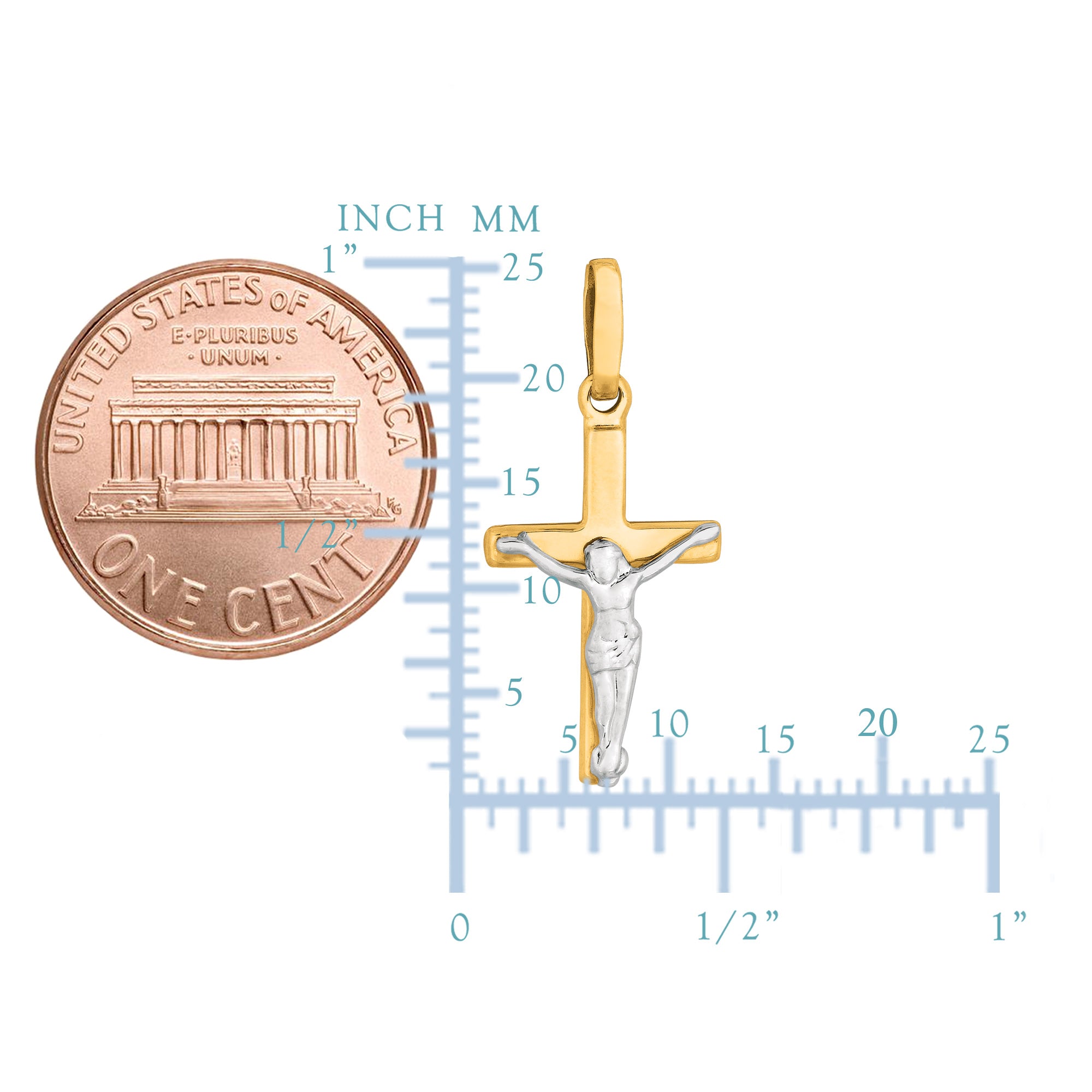 Ciondolo crocifisso a tubo quadrato in oro 14k a 2 toni, gioielli di design per uomini e donne