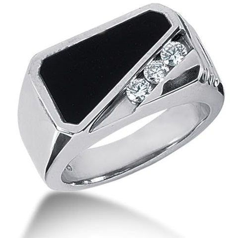 Diamond and Onyx Mens Ring in 14k white gold (0.15cttw, F-G Color, SI2 Clarity)
