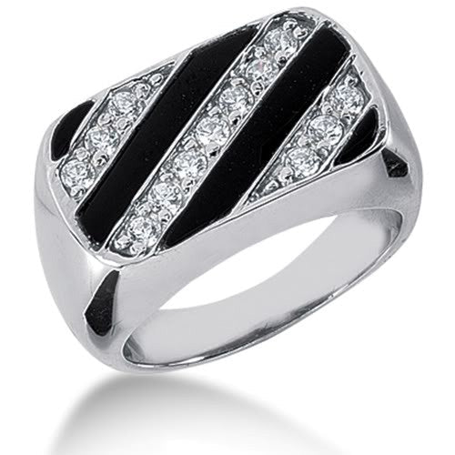 Diamond and Onyx Mens Ring in 14k white gold (0.33cttw, F-G Color, SI2 Clarity)
