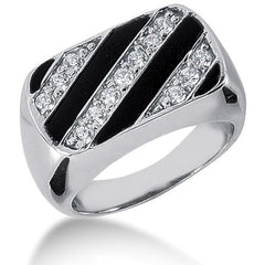 Diamond and Onyx Mens Ring in 14k white gold (0.33cttw, F-G Color, SI2 Clarity)