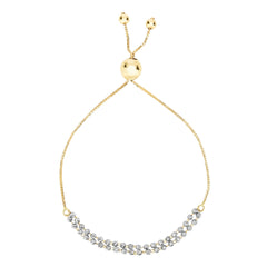 Diamond Cut Double Beaded Strand Bolo Friendship Adjustable Bracelet In 14K Gold, 9.25"