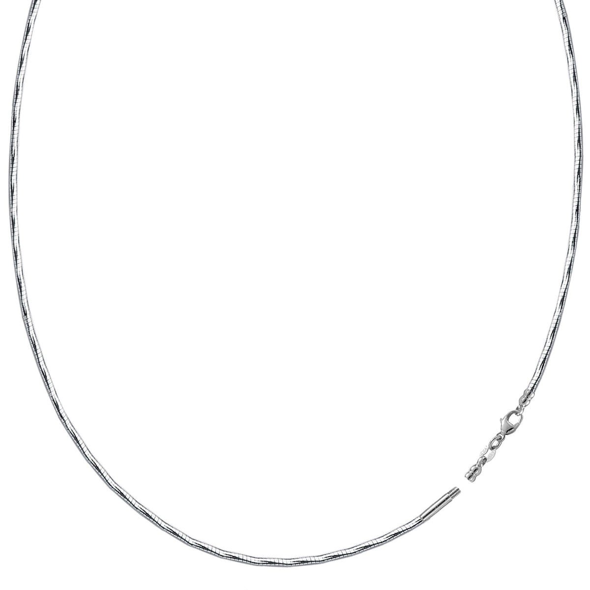 Diamond Cut Omega Chain Necklace With Screw Off Lock In 14k White Gold, 1.5mm - JewelryAffairs