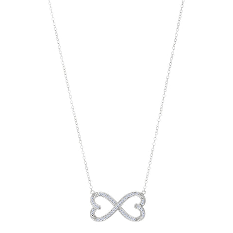 Double Heart Infinity Sign And CZ Necklace In Sterling Silver, 18"