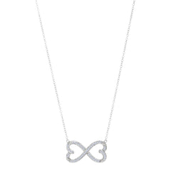 Double Heart Infinity Sign And CZ Necklace In Sterling Silver, 18"