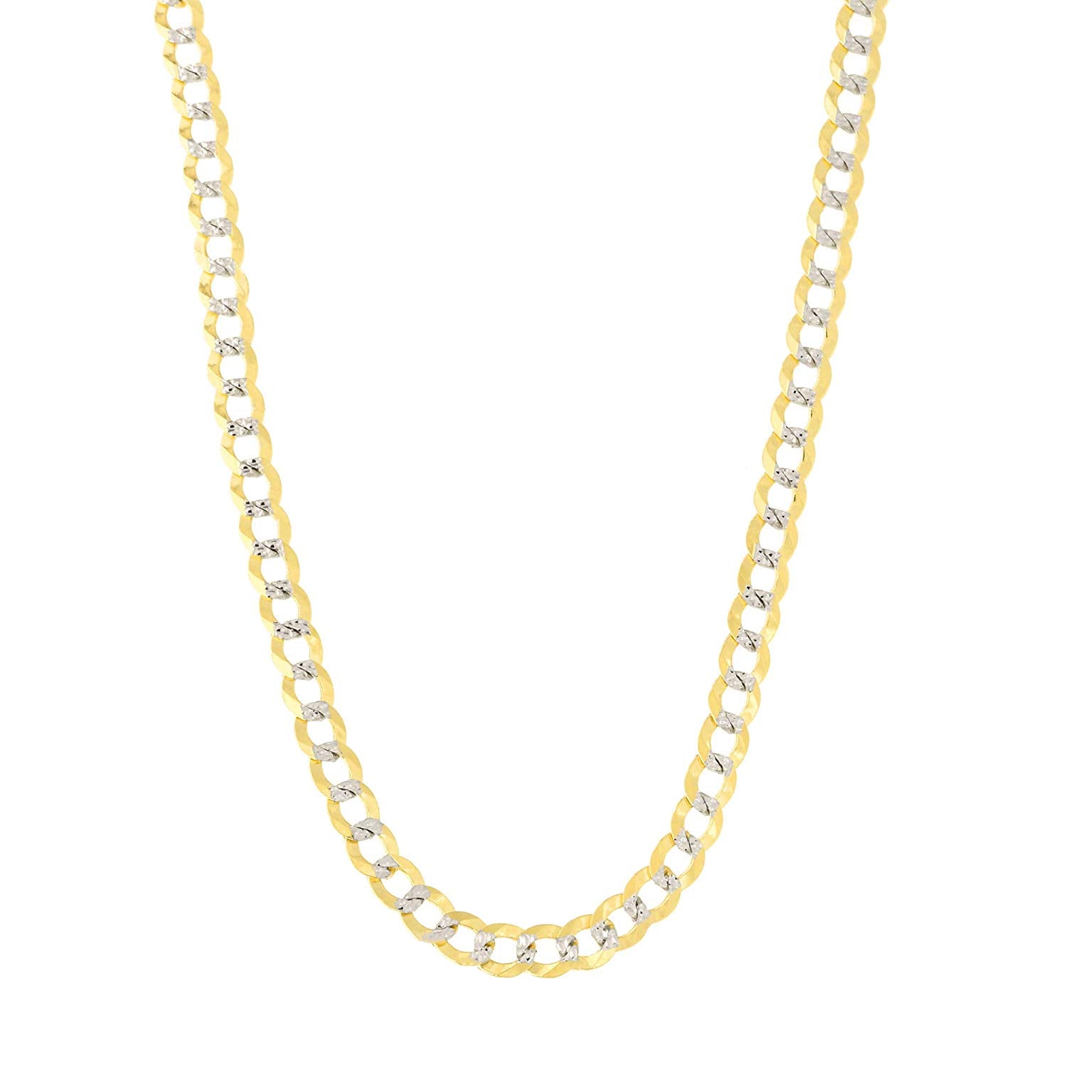 14k 2 Tone gult och vitguld Curb Chain Halsband, 3,2 mm fina designersmycken för män och kvinnor