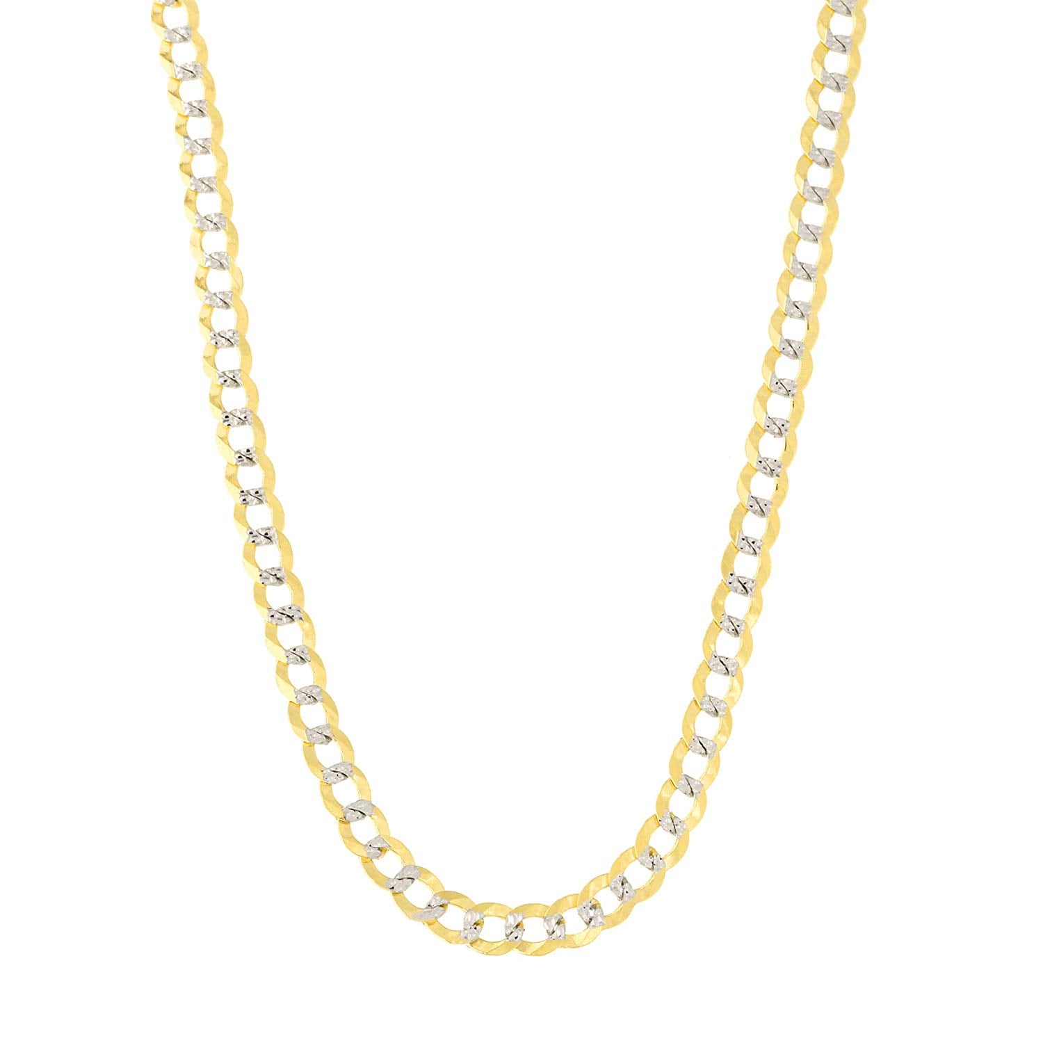 Collier chaîne gourmette en or jaune et blanc 2 tons 14 carats, bijoux de créateur fins de 3,2 mm pour hommes et femmes