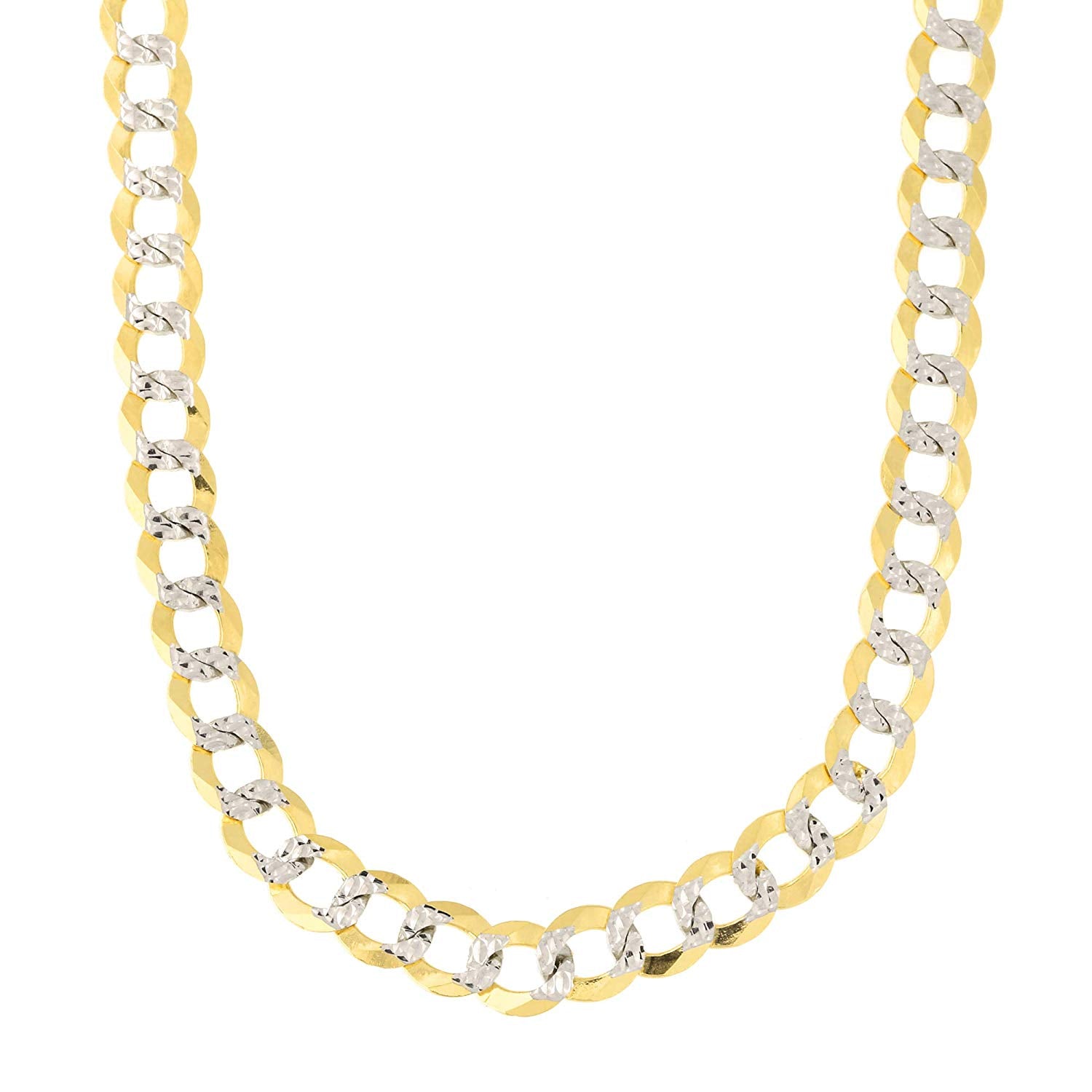 14k 2 Tone Yellow And White Gold Curb Chain Necklace, 5.7mm fine designer jewelry for men and women