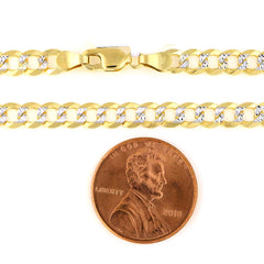 14k 2 Tone gult och vitguld Curb Chain Halsband, 5,7 mm fina designersmycken för män och kvinnor