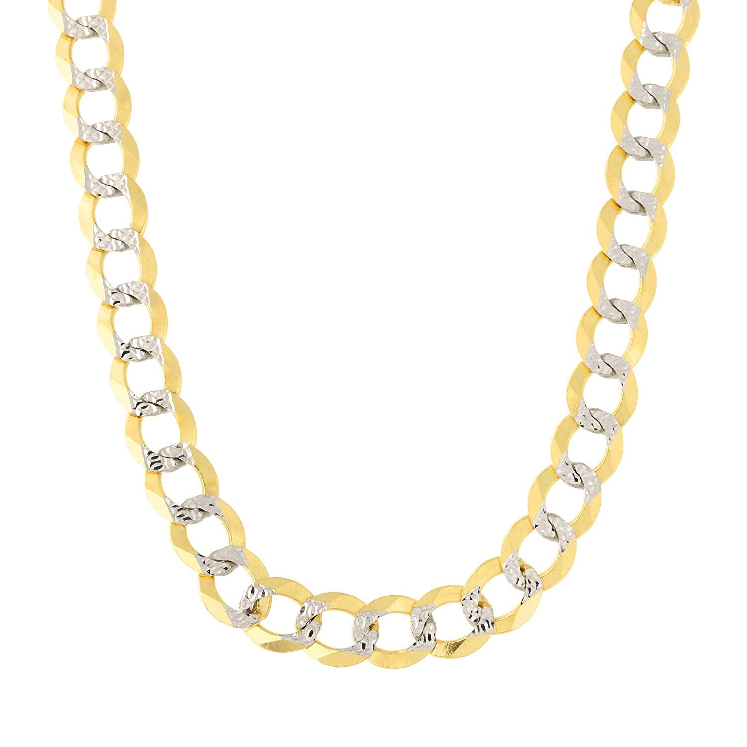 Collier chaîne gourmette en or jaune et blanc 2 tons 14 carats, bijoux de créateur fins de 7 mm pour hommes et femmes