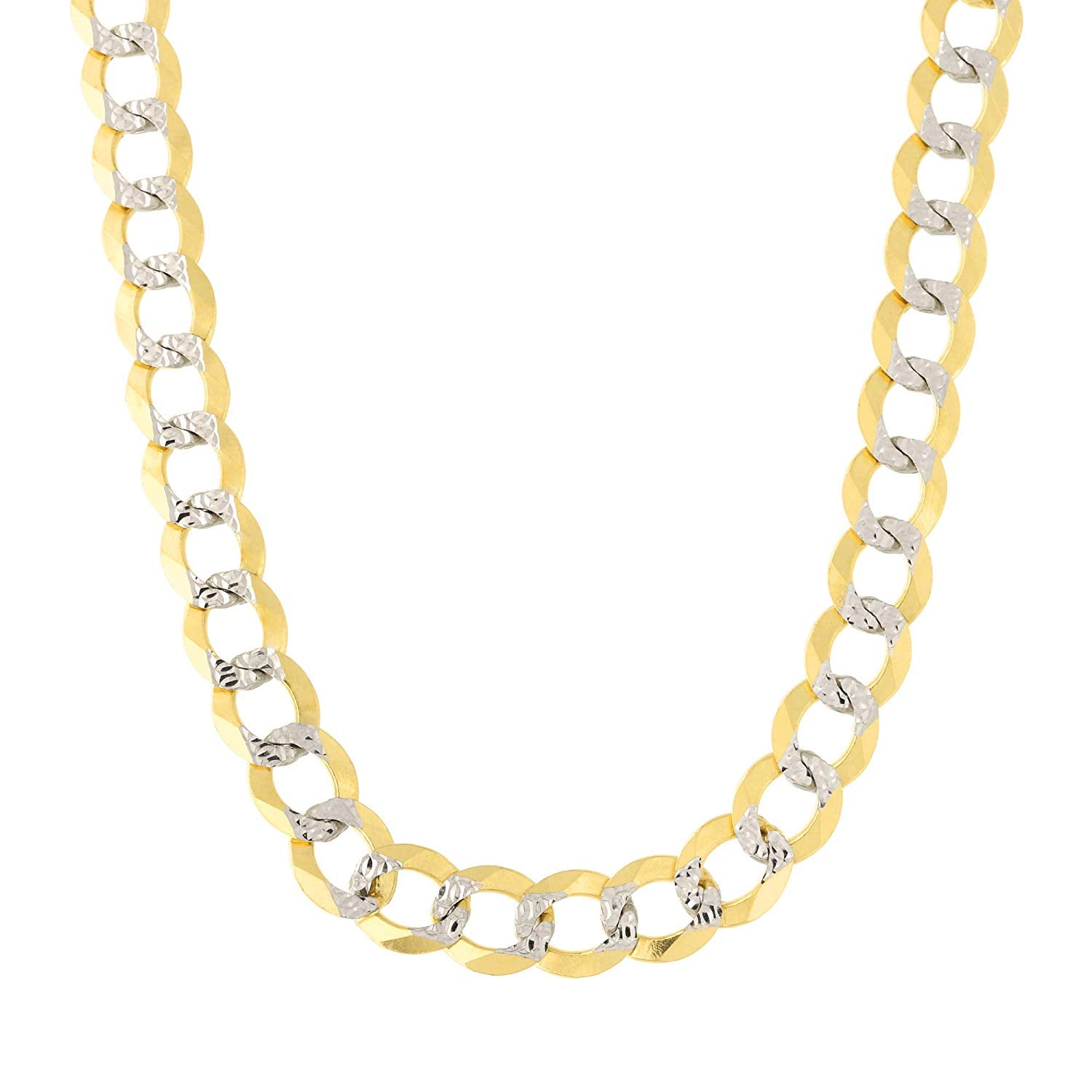 14k 2 Tone Yellow And White Gold Curb Chain Necklace, 7mm