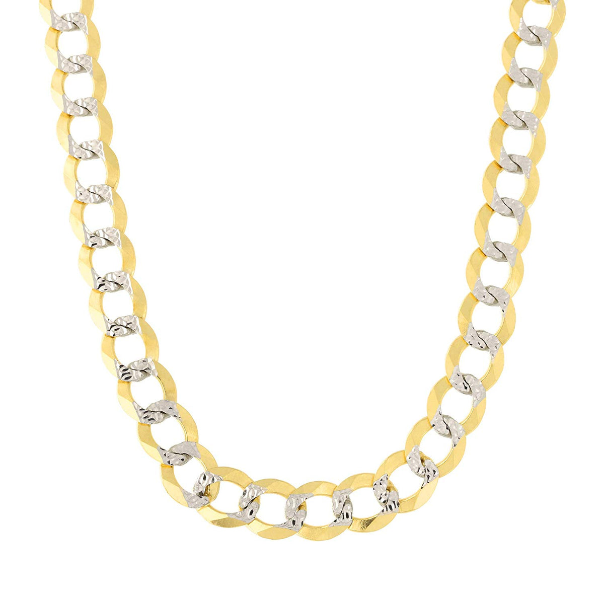 14k 2 Tone Yellow And White Gold Curb Chain Necklace, 7mm fine designer jewelry for men and women