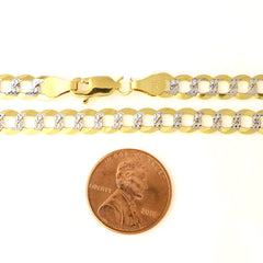 Collier chaîne gourmette en or jaune et blanc 2 tons 14 carats, bijoux de créateur fins de 7 mm pour hommes et femmes