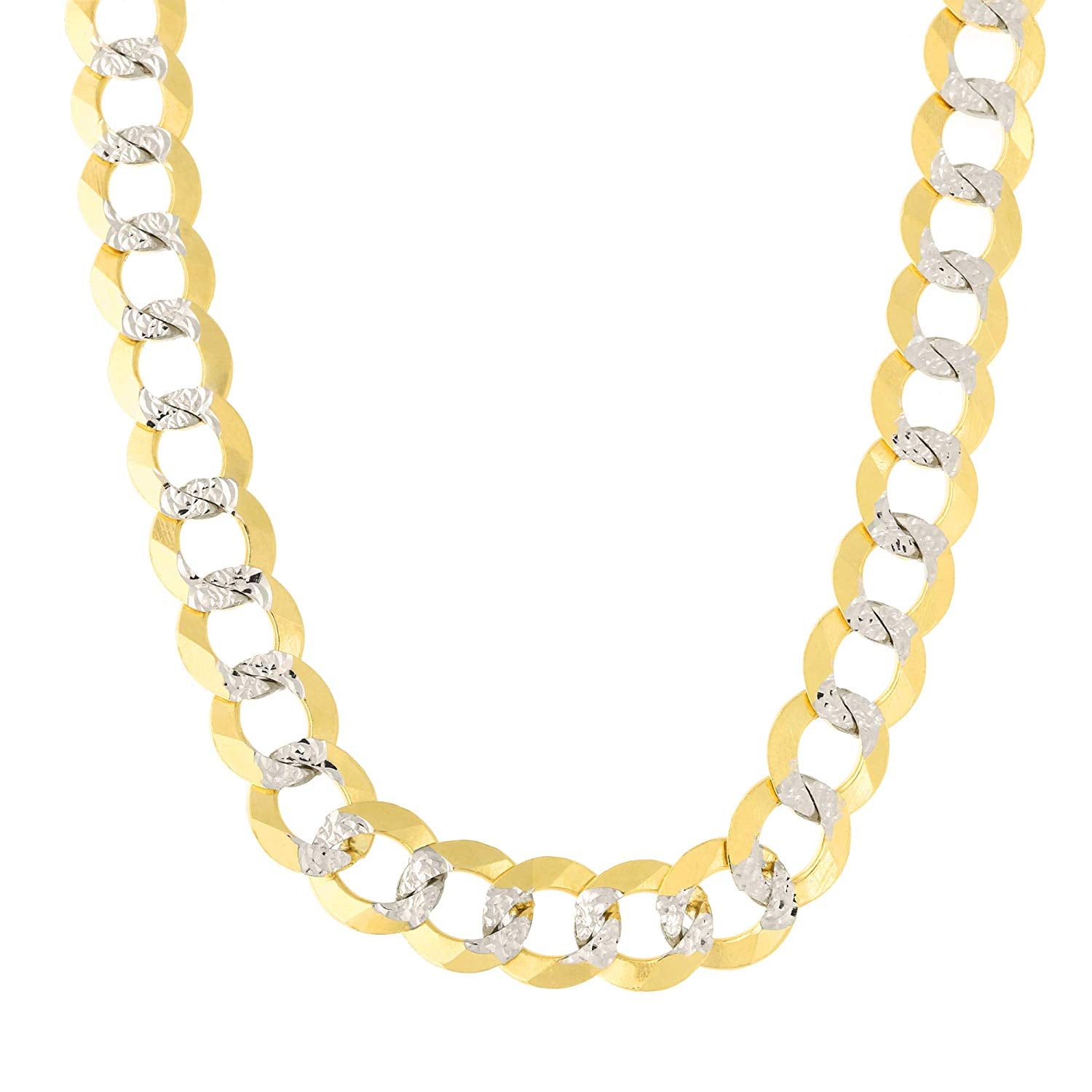 14k 2 Tone Yellow and White Gold Curb Chain Halsband, 8,2 mm fina designersmycken för män och kvinnor