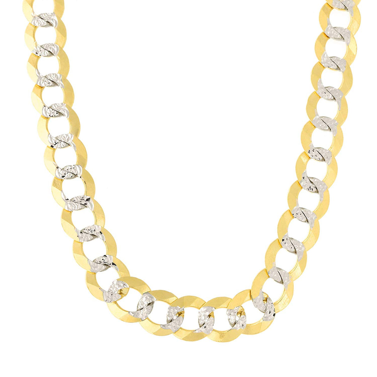 14k 2 Tone Yellow And White Gold Curb Chain Necklace, 8.2mm