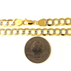Collier chaîne gourmette en or jaune et blanc 2 tons 14 carats, bijoux de créateur fins de 8,2 mm pour hommes et femmes