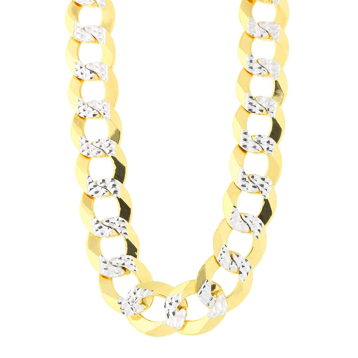 14k 2 tone gul og hvidguld kantstenskæde halskæde, 10 mm fine designer smykker til mænd og kvinder