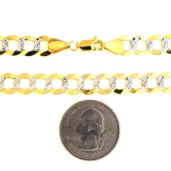 14k 2 Tone gult och vitguld Curb Chain Halsband, 10 mm fina designersmycken för män och kvinnor