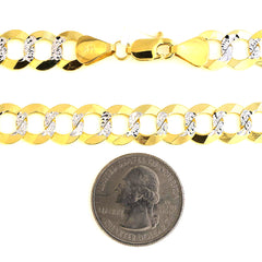 14k 2 Tone gult och vitguld Curb Chain Halsband, 11,2 mm fina designersmycken för män och kvinnor