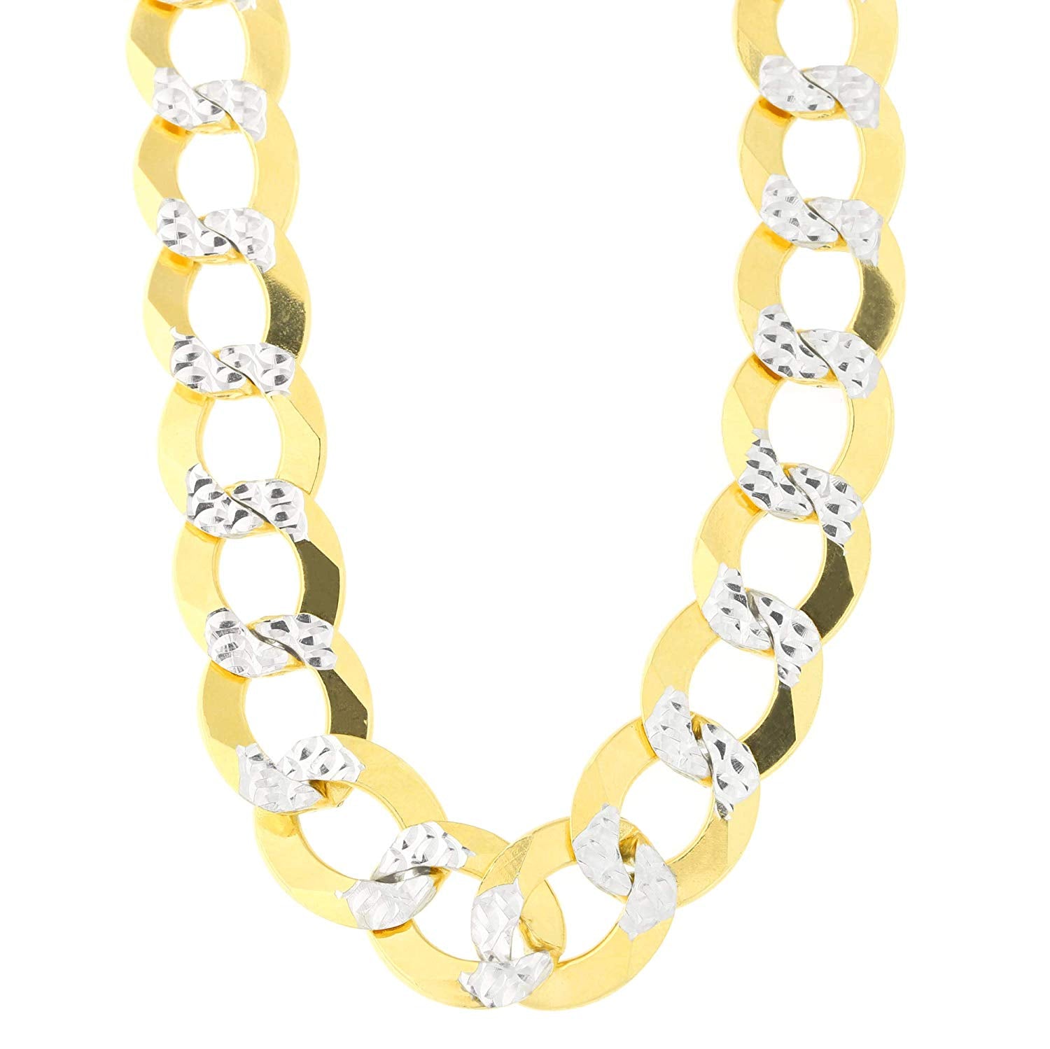 14k 2 tone gul og hvidguld kantstenskæde halskæde, 12,2 mm fine designersmykker til mænd og kvinder