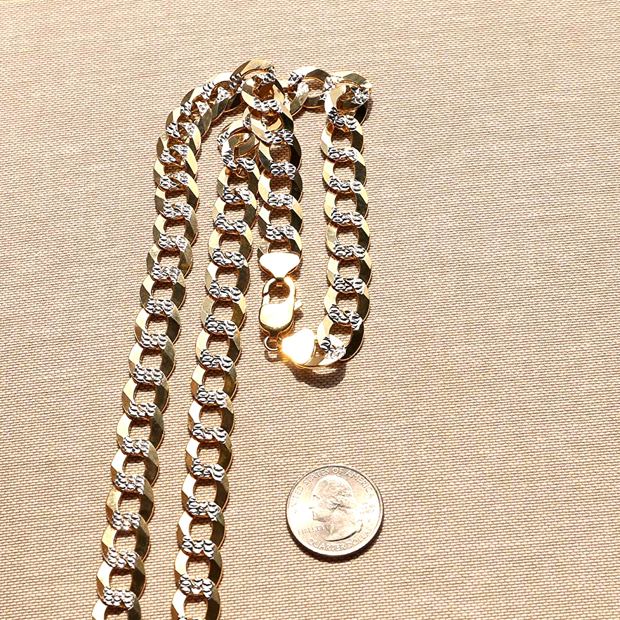 Collar de cadena curvada de oro amarillo y blanco de 14 quilates en dos tonos, joyería fina de diseño de 12,2 mm para hombres y mujeres