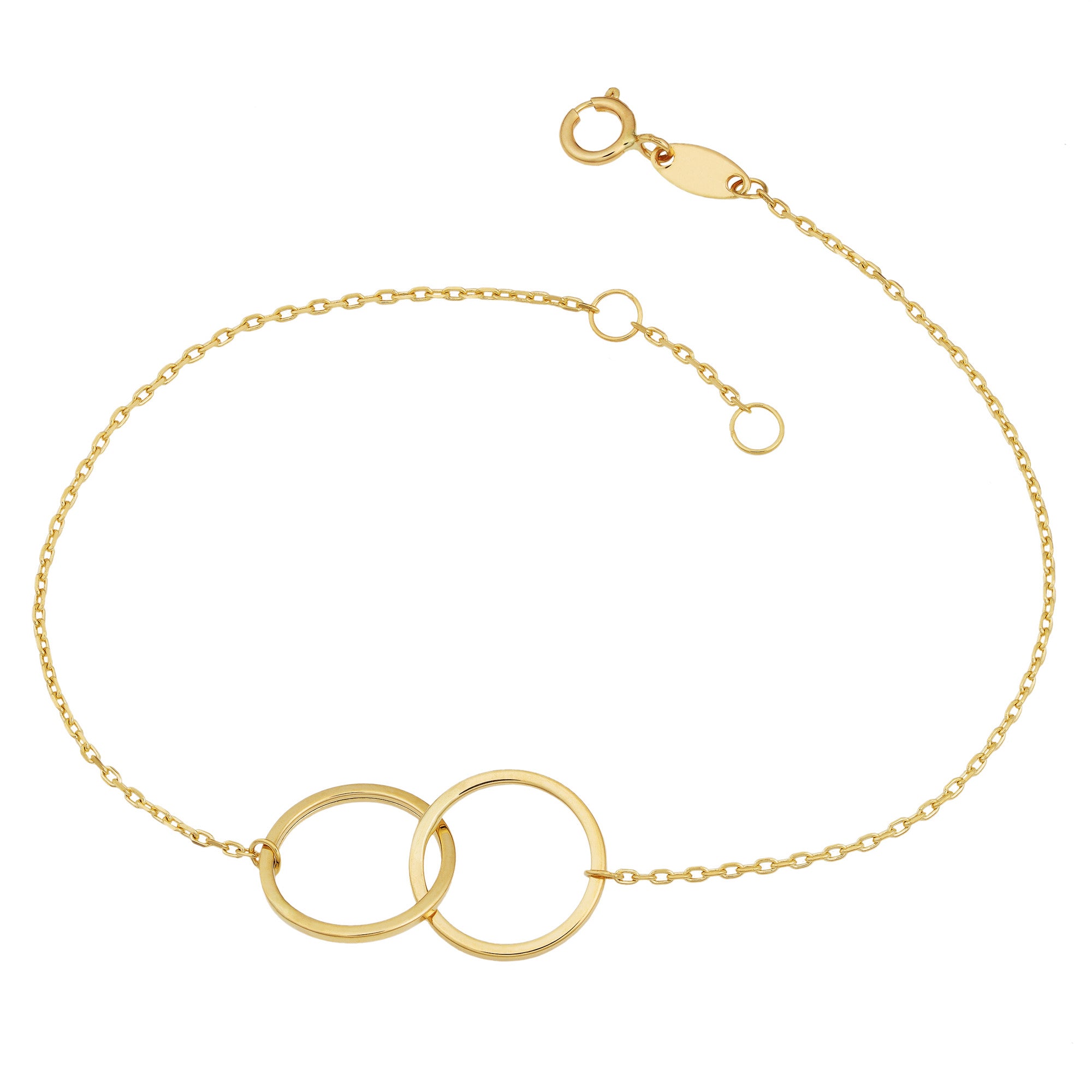 Pulsera de oro amarillo de 14 quilates con doble círculo para mujer, 7,5 finas joyas de diseño para hombres y mujeres.