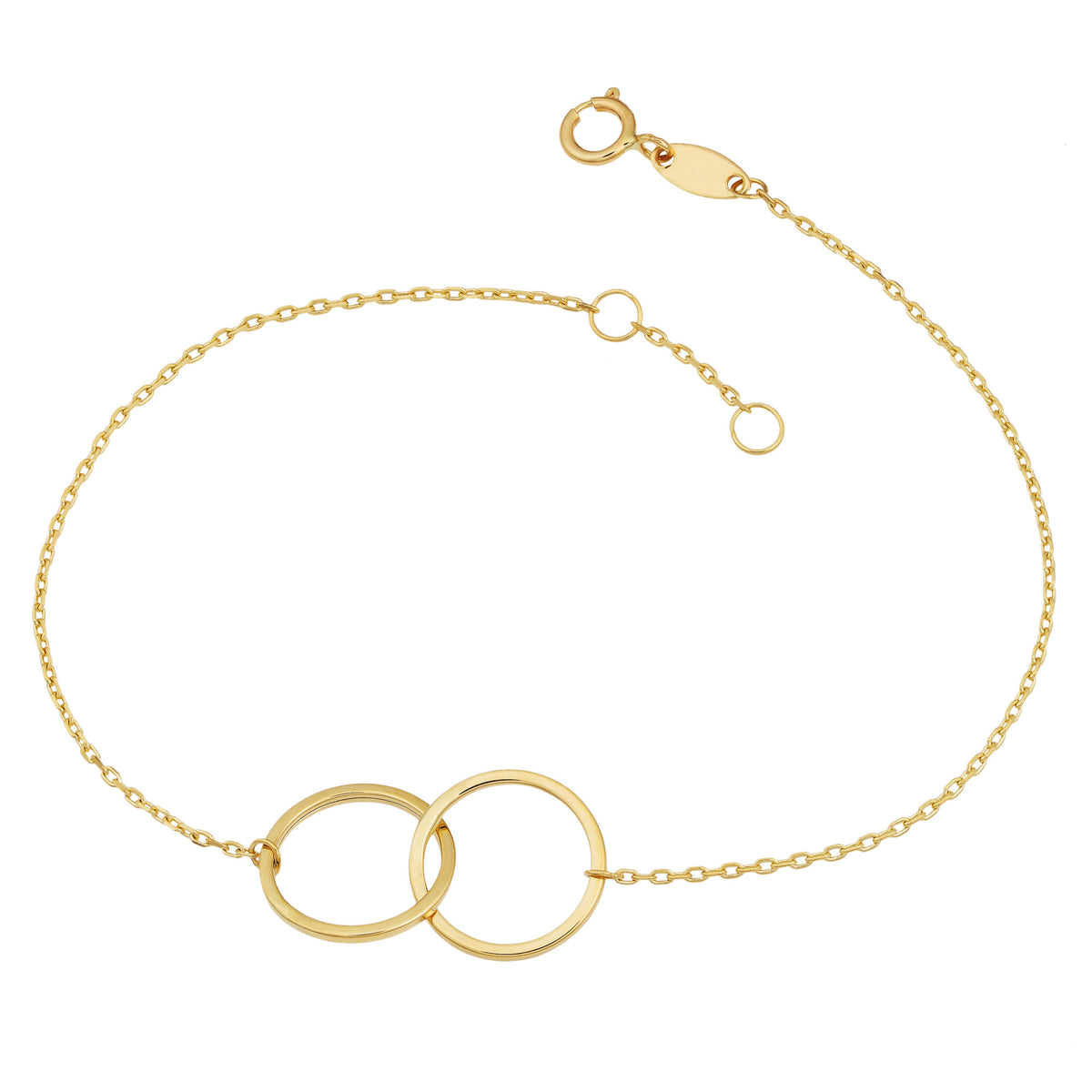 Pulsera de oro amarillo de 14 quilates con doble círculo para mujer, 7,5 finas joyas de diseño para hombres y mujeres.