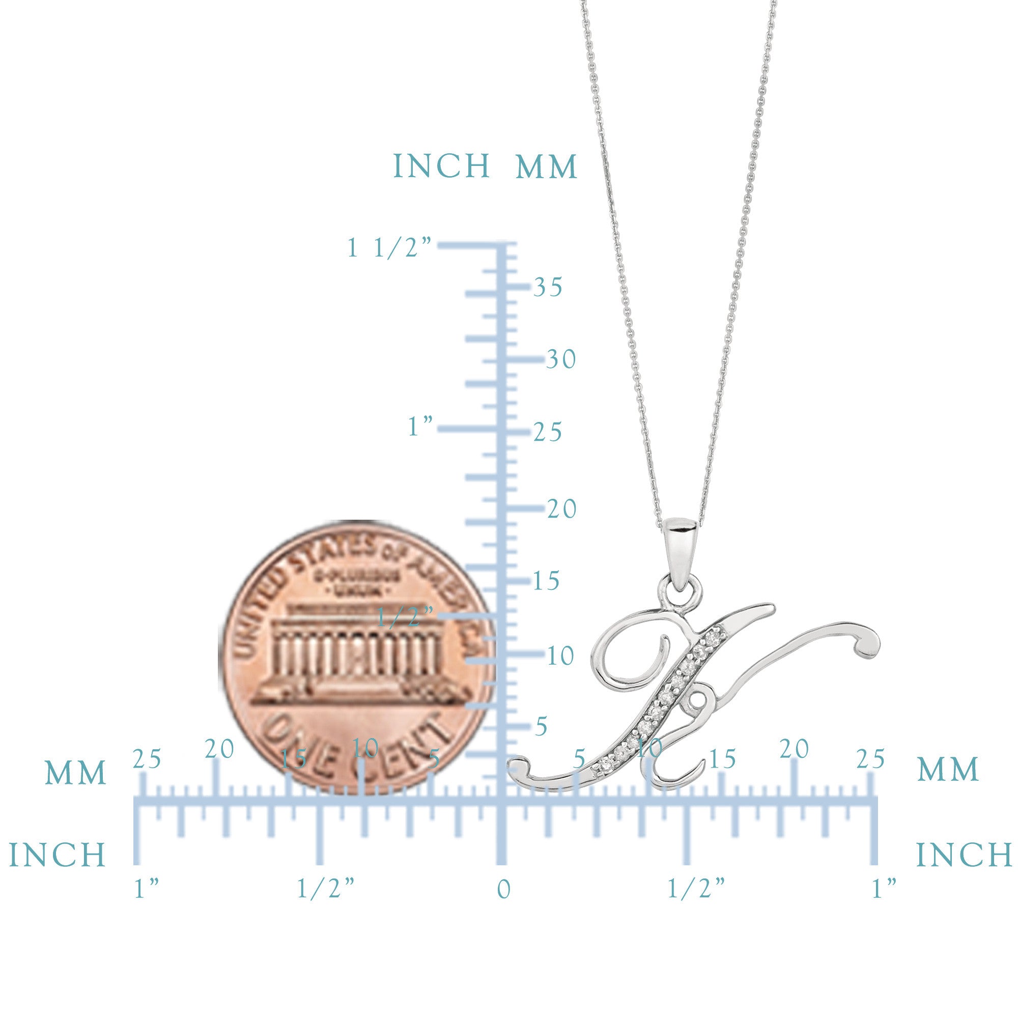 "K" Sterling Silver Rhodiumpläterad Script Inledande bokstav med diamanter på 18 tums kedja (0,05 Tcw) fina designersmycken för män och kvinnor