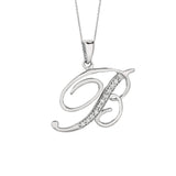 "B" Sterling Silver Rhodium Plated Script Initial Letter With Diamonds On 18 Inch Chain ( 0.05 Tcw) - JewelryAffairs
 - 1