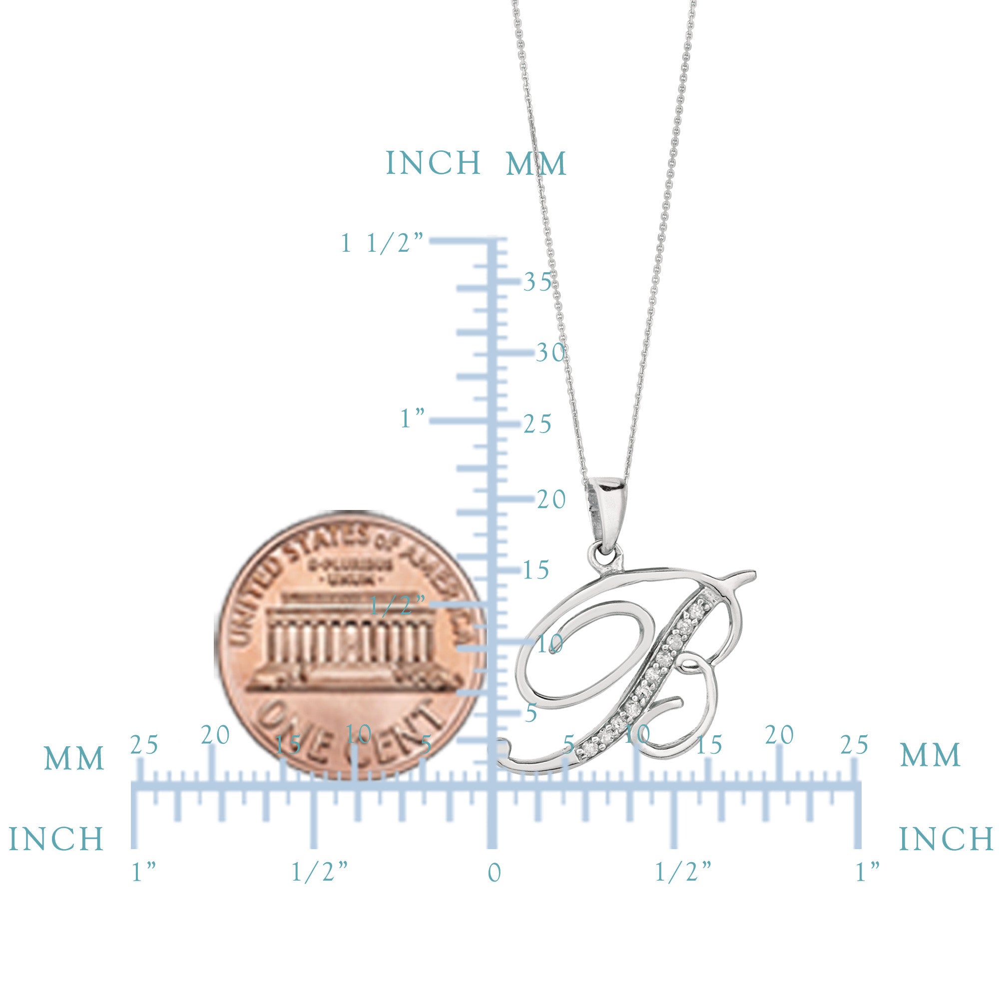 Lettre initiale « B » en argent sterling plaqué rhodium avec diamants sur chaîne de 18 pouces (0,05 Tcw), bijoux de créateur raffinés pour hommes et femmes