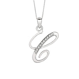 "C" Sterling Silver Rhodium Plated Script Initial Letter With Diamonds On 18 Inch Chain ( 0.05 Tcw) - JewelryAffairs
 - 1