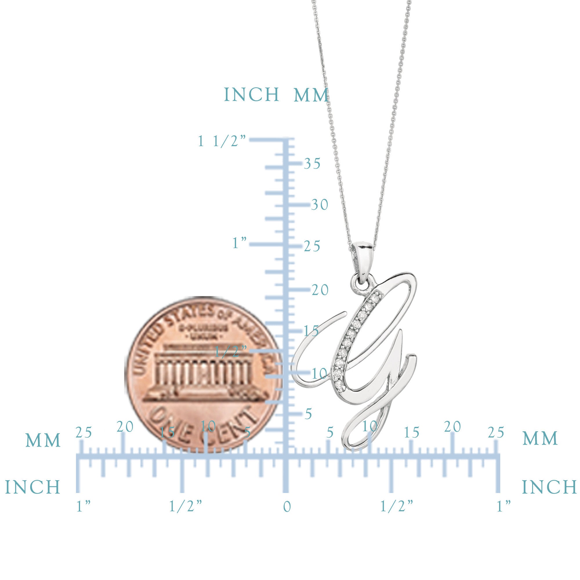 Letra inicial "G" de plata de ley chapada en rodio con diamantes en cadena de 18.0 in (0,05 Tcw) joyería fina de diseño para hombres y mujeres.