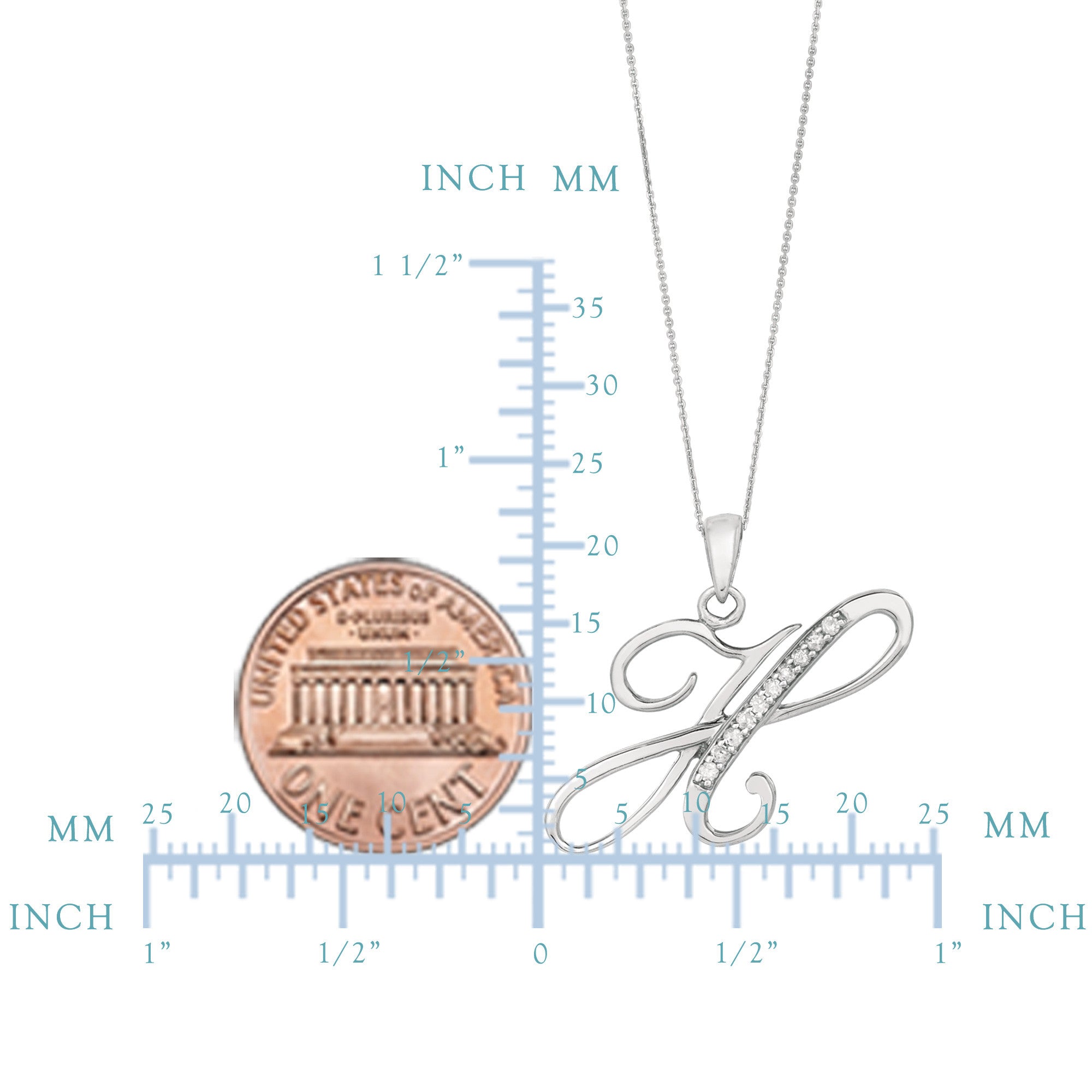 Lettera iniziale con scritta "H" in argento sterling placcato rodio con diamanti su catena da 18 pollici (0,05 Tcw) gioielli di alta moda per uomini e donne