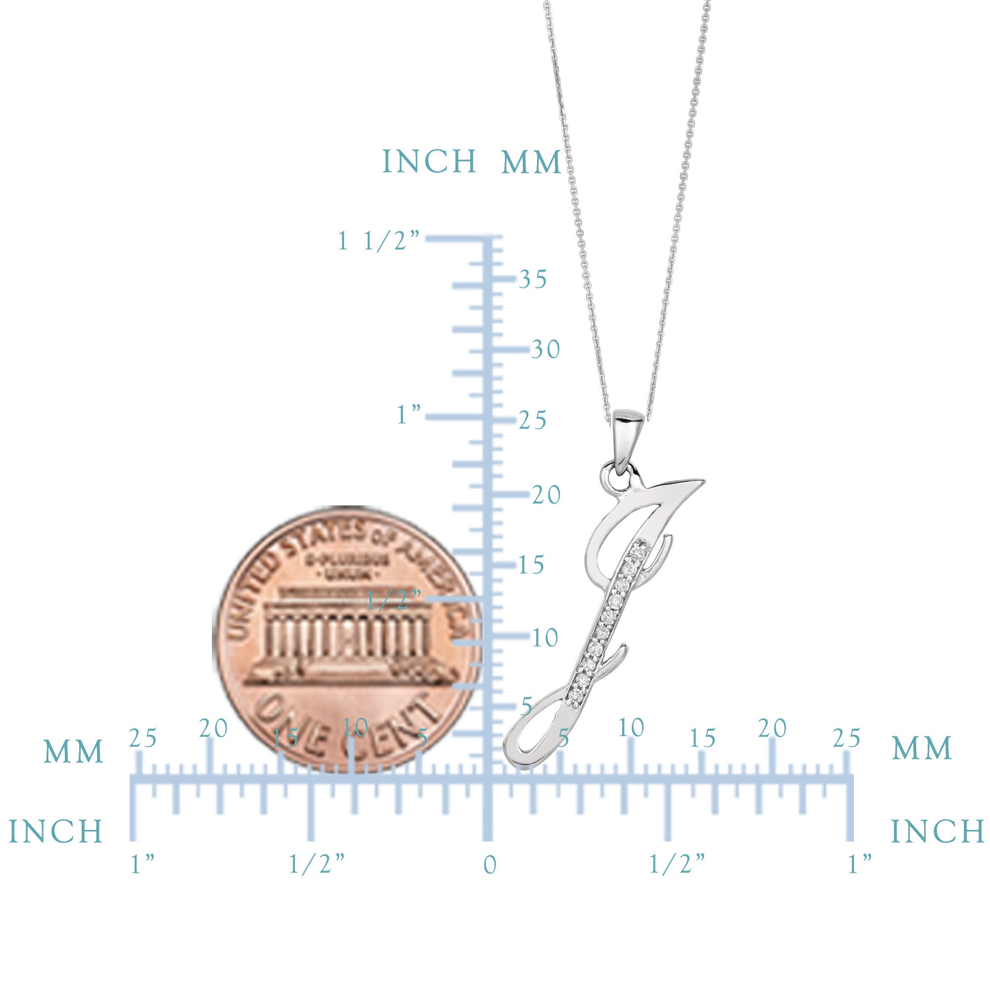 Lettre initiale « J » en argent sterling plaqué rhodium avec diamants sur chaîne de 18 pouces (0,05 Tcw), bijoux de créateur raffinés pour hommes et femmes