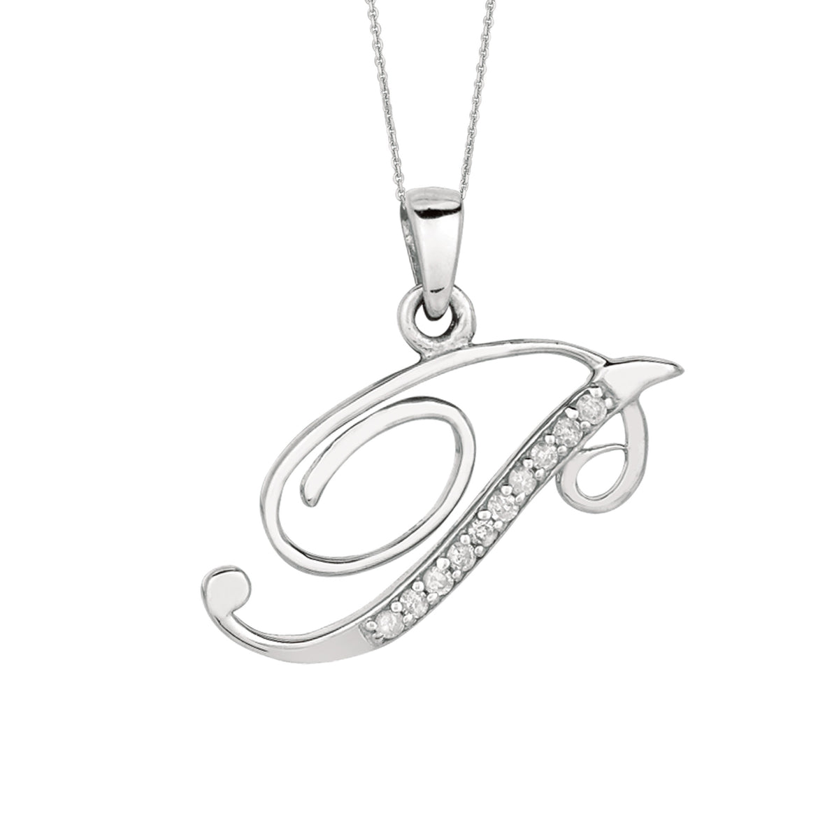 Lettera iniziale con scritta "P" in argento sterling placcato rodio con diamanti su catena da 18 pollici (0,05 Tcw) gioielli di alta moda per uomini e donne