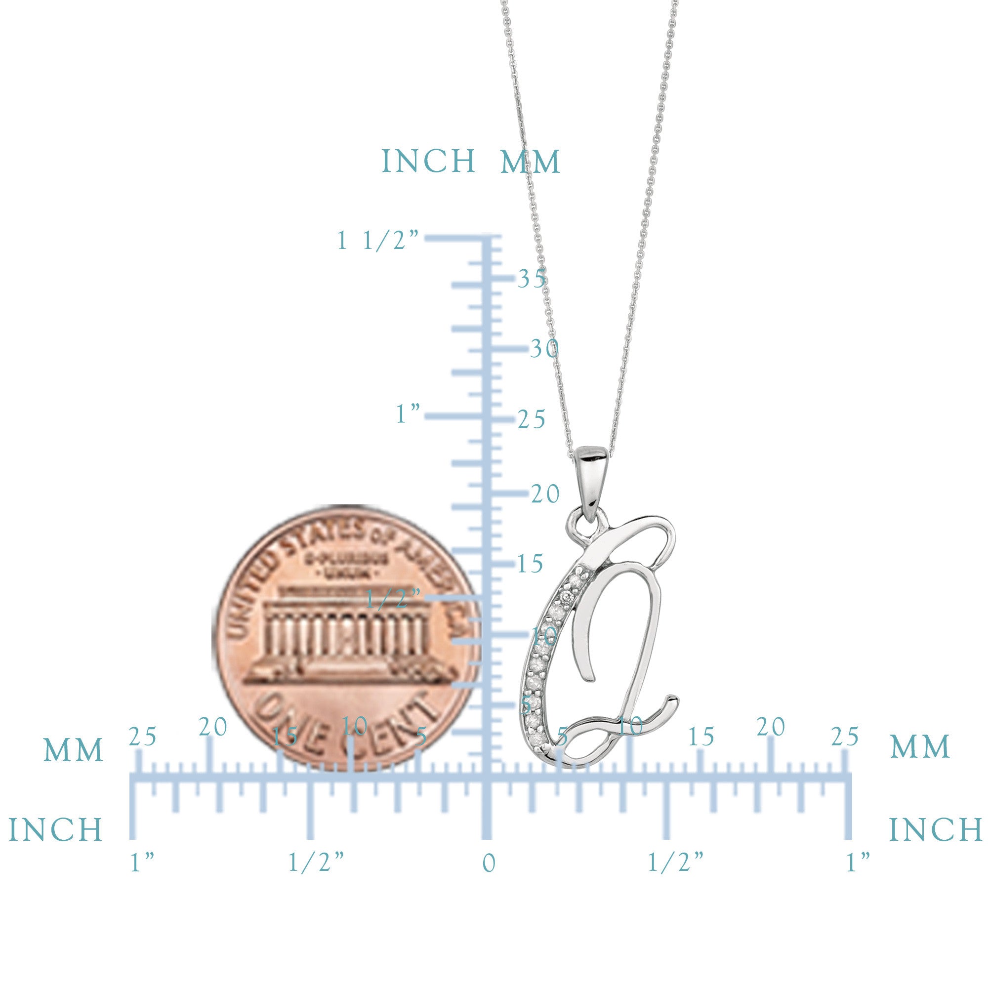 Letra inicial "Q" de plata de ley chapada en rodio con diamantes en cadena de 18 pulgadas (0,05 Tcw) joyería fina de diseño para hombres y mujeres