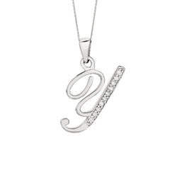 "Y" sterlingsølv rhodineret skriftstartbogstav med diamanter på 18 tommer kæde (0,05 Tcw) fine designersmykker til mænd og kvinder