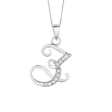 "Z" Sterling Silver Rhodium Plated Script Initial Letter With Diamonds On 18 Inch Chain ( 0.05 Tcw) - JewelryAffairs
 - 1