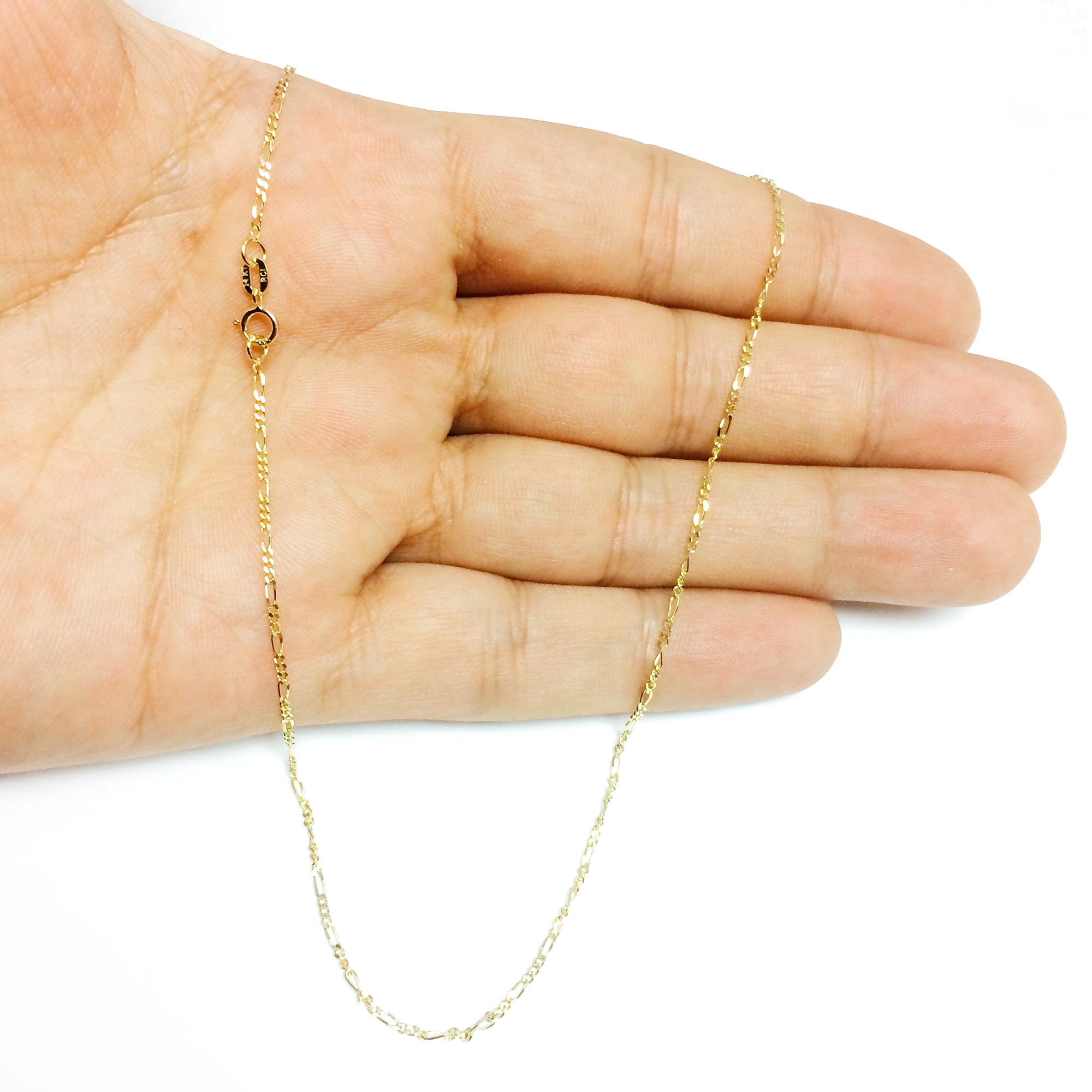 14k gult solidt guld Figaro Chain Halsband, 1,3 mm fina designersmycken för män och kvinnor