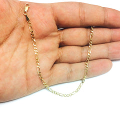 14k Yellow Solid Gold Figaro Chain Bracelet, 2.6mm, 7"