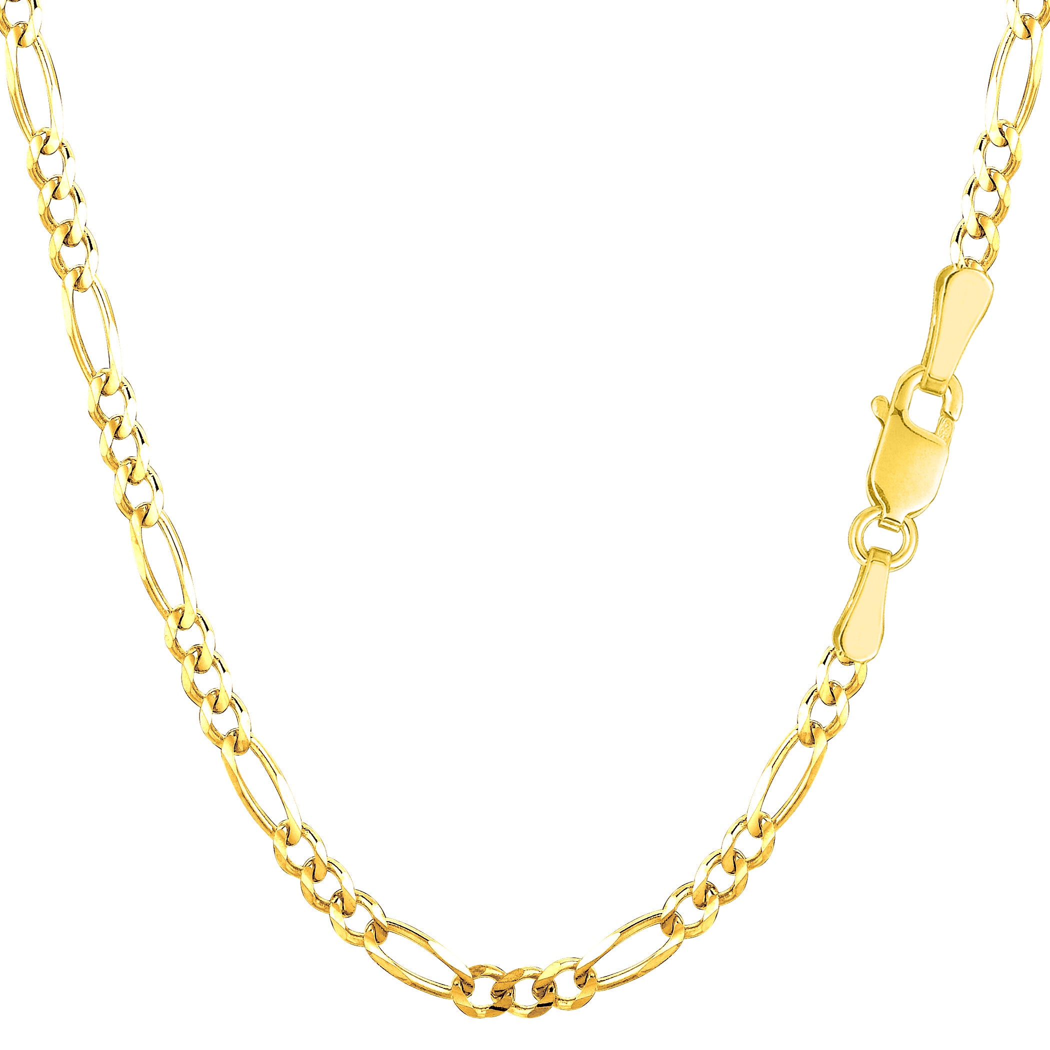 14k Yellow Solid Gold Figaro Chain Bracelet, 3.0mm