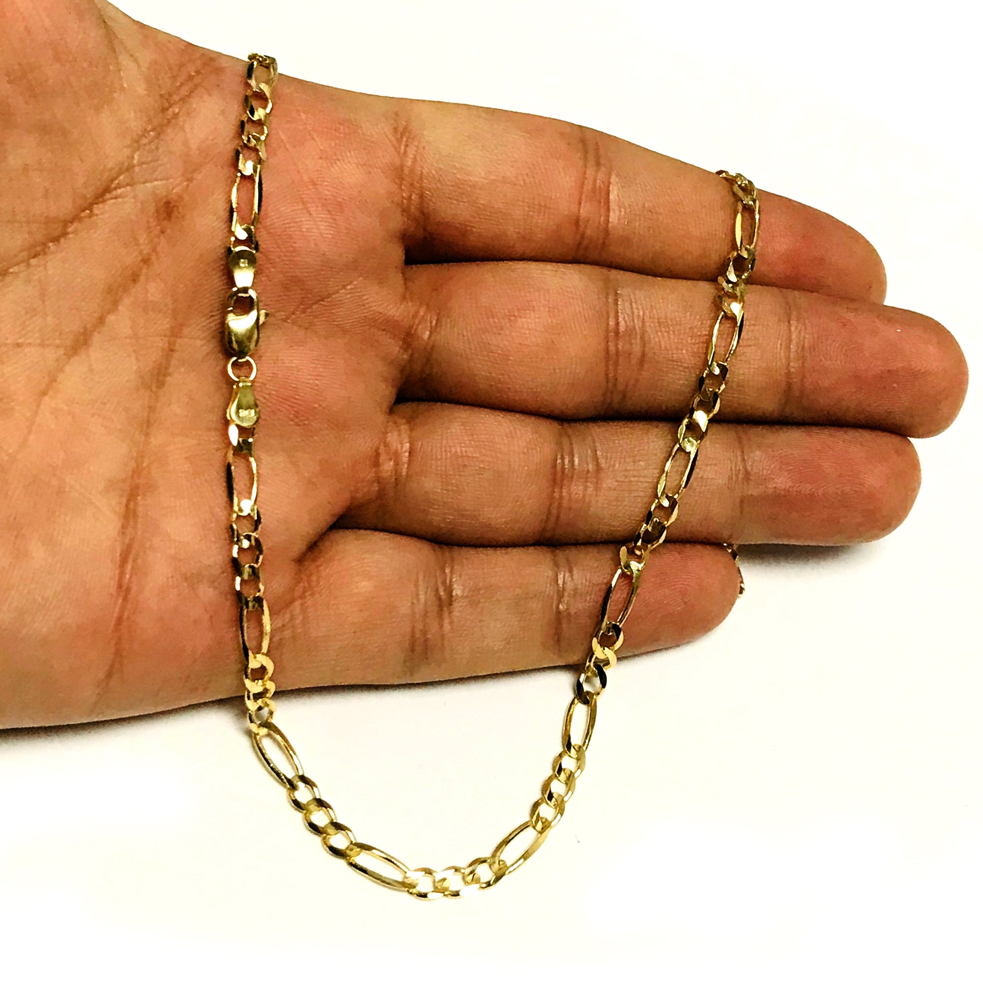 Collar de cadena Figaro de oro macizo amarillo de 14 quilates, joyería fina de diseño de 3,6 mm para hombres y mujeres