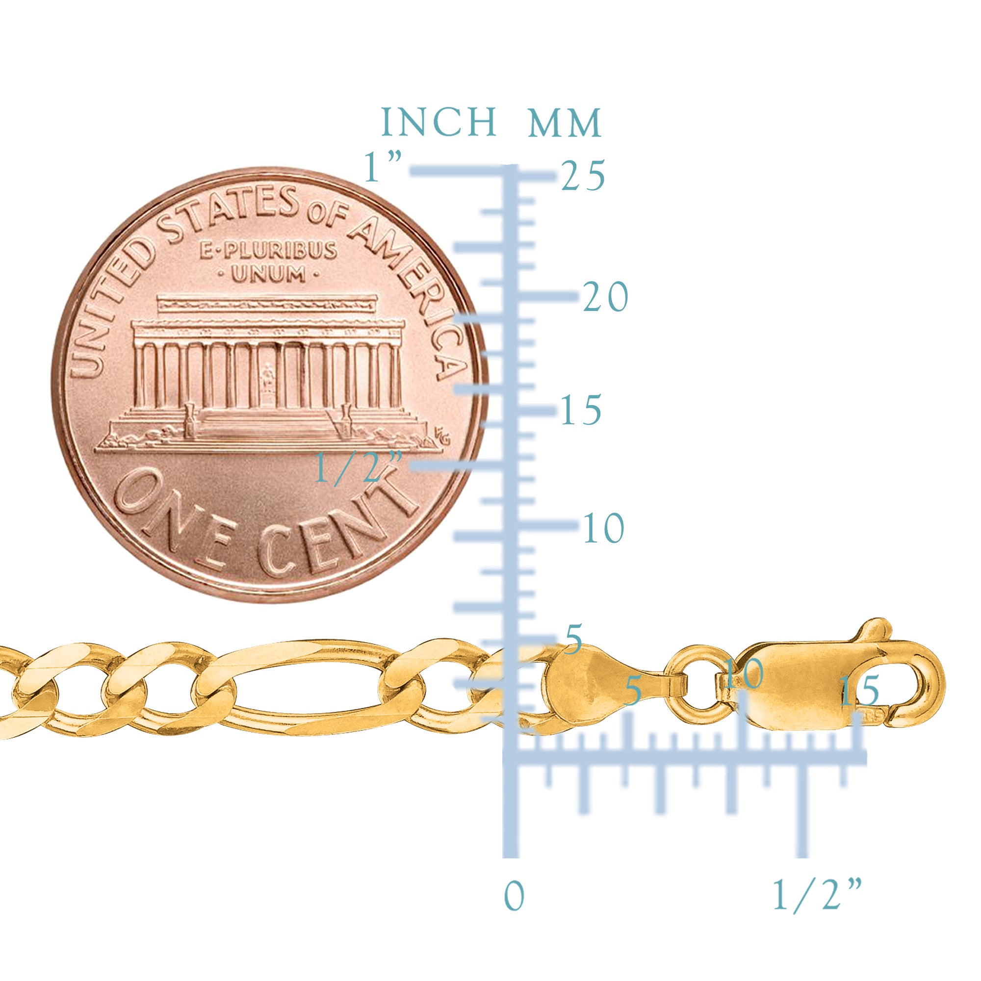 14k gult, solid gull Figaro-kjedekjede, 5,0 mm fine designersmykker for menn og kvinner