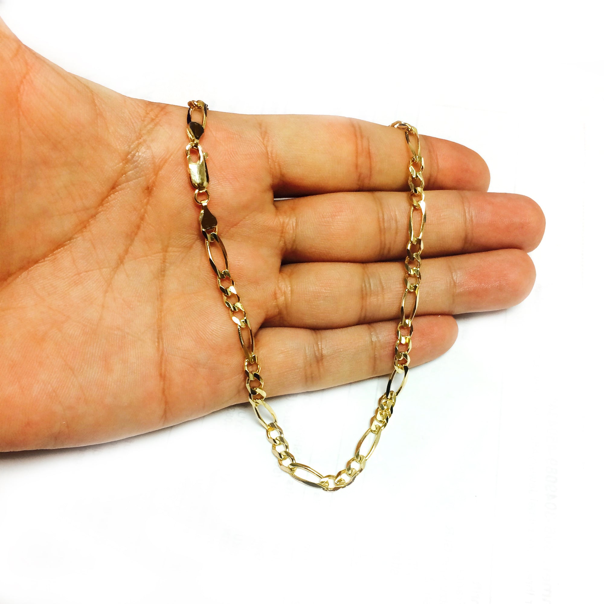 14k gult solidt guld Figaro Chain Halsband, 5,0 mm fina designersmycken för män och kvinnor