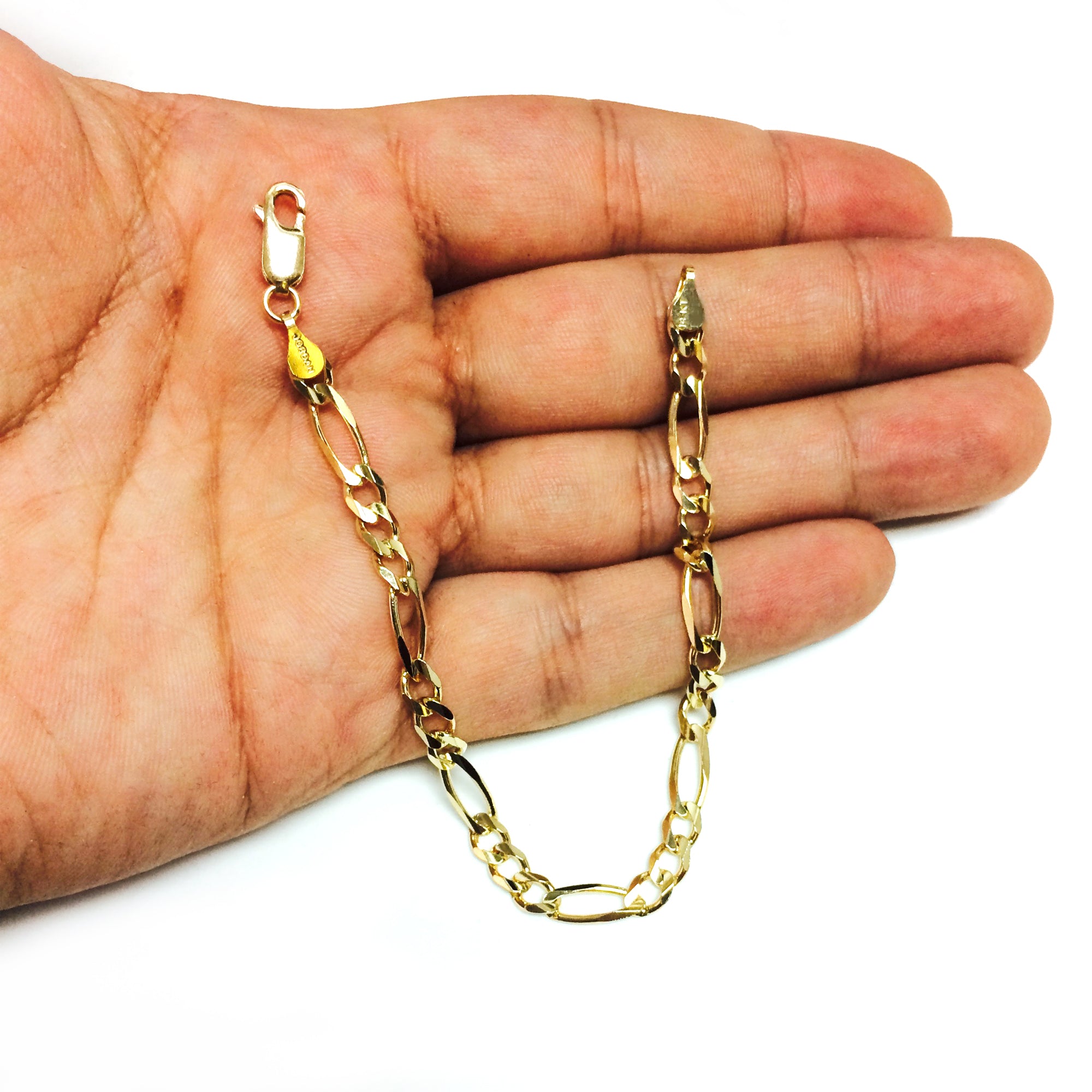 14k Yellow Solid Gold Figaro Chain Bracelet, 5.0mm