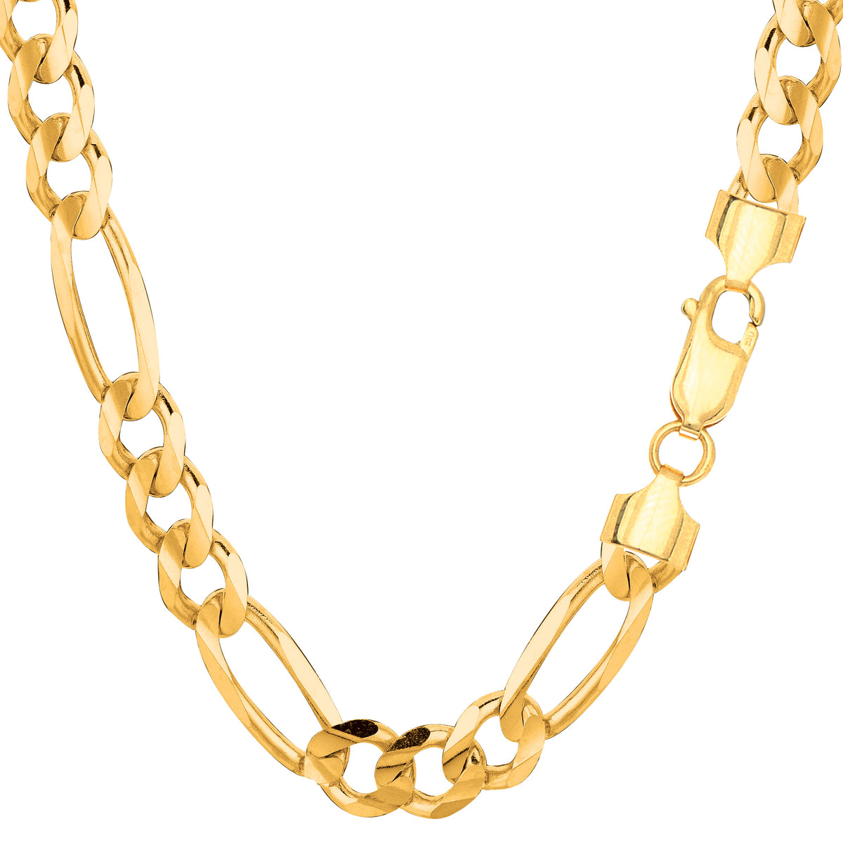 Bracelet chaîne Figaro en or massif jaune 14 carats, bijoux de créateurs fins de 7,0 mm pour hommes et femmes