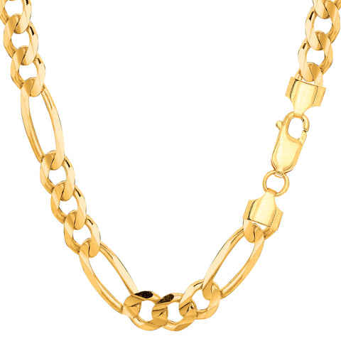 14k Yellow Solid Gold Figaro Chain Bracelet, 7.0mm