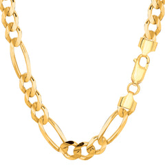 14k Yellow Solid Gold Figaro Chain Bracelet, 7.0mm