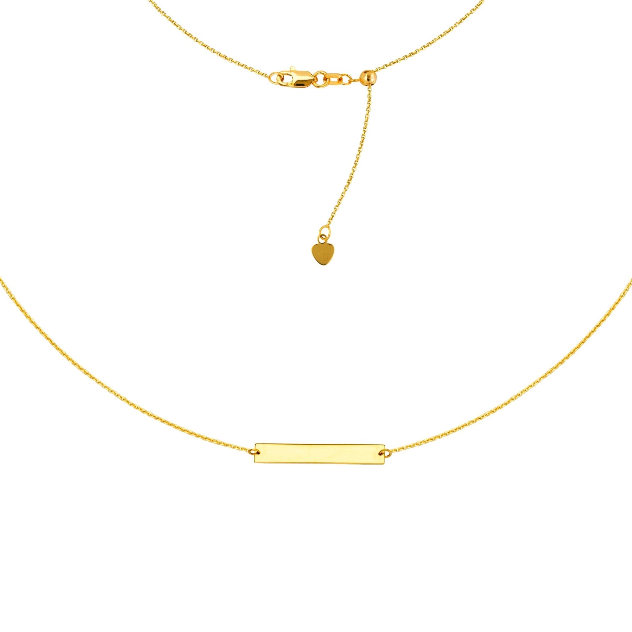 Engravable Bar Choker 14k Gold Necklace, 16" Adjustable - JewelryAffairs